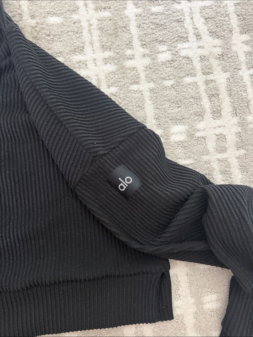 Alo Black Ribbed Cropped Hoodie - Women Tops - Picture 3 of 3